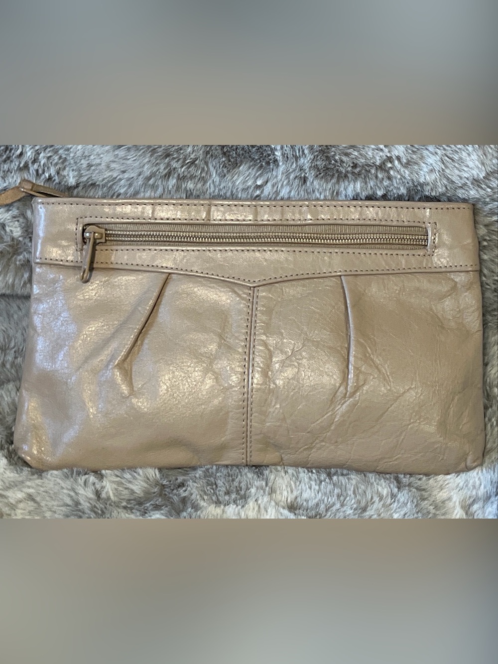 Soft Pleated Vintage Cream Leather Clutch